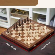 Easytoday 38cm/15inch Foldable Wooden International Chess Set With Magnetic Pieces - Includes 2 Extra Queens, High-End Gift Choice For Christmas And Various Holidays