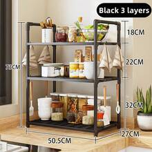 1 件套厨房储物架，多层台面收纳架，适用于微波炉、烤箱、电饭煲、水果蔬菜、小家电，带扶手和挂钩，2-5 层，黑色/白色可选