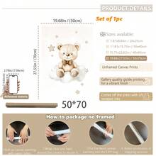 1 pieza, Arte de pared de lienzo, Decoración enmarcada para guardería, Pintura decorativa de oso de peluche. Características: Un oso de peluche sentado en una luna creciente, un oso de peluche sentado en una nube, un oso de peluche sosteniendo un globo. Ideal para: Decoración de habitación infantil, Decoración de guardería, Decoración de habitación de bebé, Decoración de jardín de infantes, Decoración de habitación de niño/niña, Decoración de sala de juegos