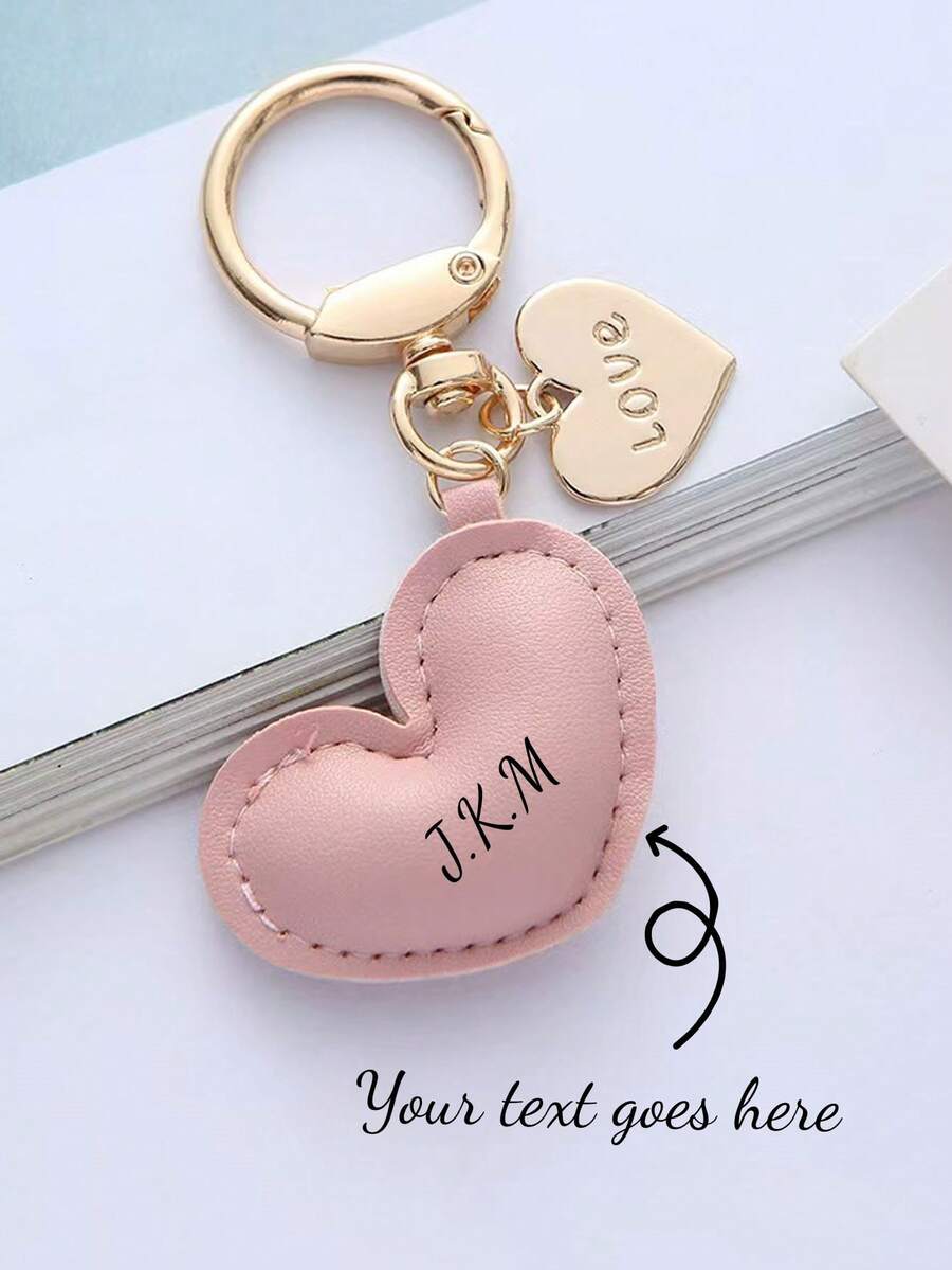 Llavero de cuero minimalista con forma de corazón personalizado, unisex, colgante de amor para parejas, accesorio para bolso - Multicolor - Ver 1