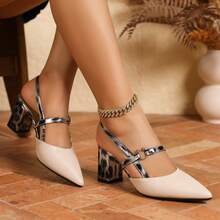 Pointed Toe Mule Sandals For Women, Summer New Fashion High Heel Shoes, Hollow Out Thick Heel Slip On Elegant Sandals - Silver - View 4