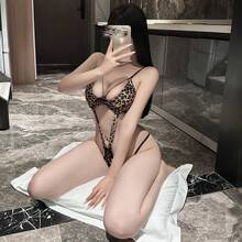 Bộ áo liền quần họa tiết da báo, họa tiết động vật, áo ngực tam giác, thiết kế mở phía trước, đồ lót gợi cảm dành cho câu lạc bộ đêm. - Nhiều màu - Xem 6