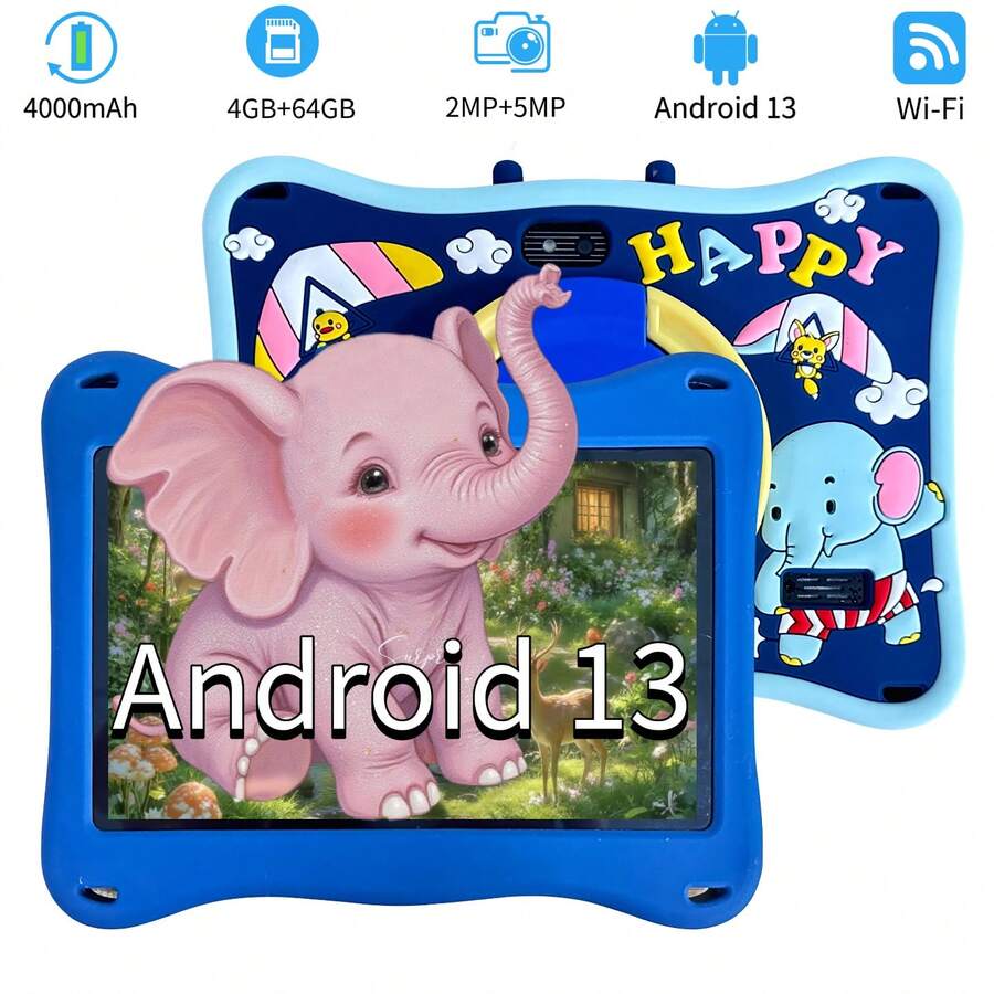 4GB RAM + 64GB ROM / Tableta de 7 pulgadas / Procesador Quad-Core 1.3GHz / Android 13 / Pantalla IPS HD 1280x800 / Cámara 2MP+5MP / Batería 4000mAh / WiFi, Control Parental, Educación, Juegos / Plástico ABS + Silicona, Tableta Educativa (Incluye: Caja de Empaque, Cable de Datos, Manual, OTG, Aguja para Tarjeta SIM)