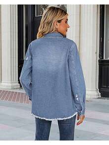 Necooer Women's Denim Jacket Old Wash Button Boyfriend Denim Jacket Jacket With Pocket - 淺色水洗藍 - 查看 3
