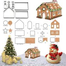 10 piezas Juego de Hornear Casa de Jengibre - Cortadores de galletas en forma de mini casa de acero inoxidable 3D, adecuados para Navidad, Vuelta al Colegio, Día de San Valentín, Fiesta de Cumpleaños - Postre Navideño DIY para Restaurantes, Food Trucks y Panaderías Decoraciones Navideñas Pijamas Navideños Regalos de Navidad Decoración Navideña - Plateado - Ver 3