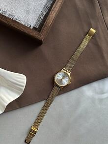 1pc Gold Round Wheat Ear Quartz Women's Watch With Arabic Numeral Scale Suitable For Daily Wear As A Birthday/New Year/Christmas Gift - Gold - View 3