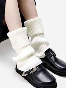1 Pair Women's White Leg Warmers, Warm Cuff Fold-OverLeg Warmerss For Autumn/Winter - Mouldless - View 2