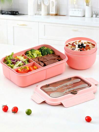 3-Compartment Reusable Bento Lunch Box Set, Adult Meal Prep Container With Utensils, Sauce Dish, Microwave & Dishwasher , Suitable For Office, School, Outdoor, Camping