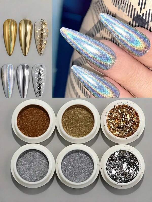 6 Boxes Christmas Chrome Nail Powder - Metallic Mirror Effect Nail Powder Set, Shiny Magic Mirror Effect Nail Glitter Dust For Nail Art Design Decoration