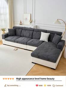 1pc Plush Jacquard Anti-Slip Sofa Seat Cushion Cover, Soft & Skin-Friendly, Pet-Proof, Elastic Sofa Slipcover, Suitable For L-Shaped Combination Sofa And 1/2/3/4 Seater Sofa, Spring/Autumn (Sold Individually) - Dark Grey - View 7