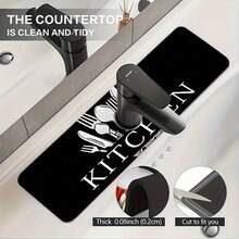 1 Piece Christmas Retro American Kitchen Faucet Mat Black And White Tableware Kitchen Pattern, Pool Countertop Absorbent Drying Mat, Suitable For Decorative Drying Mat, Suitable For Home Kitchen, Cafe, Shopping Mall Pool Countertop Decoration - 5.51x23.62英寸 - 查看 9