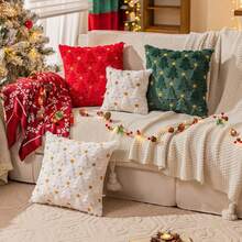 Cojín de Navidad, Cojín de Navidad de Felpa, Funda de Navidad, 45 x 45, Decoración de Navidad Elegante, Funda de Almohada para Sala de Estar - E-Verde(Arbol de Navidad) - Ver 7