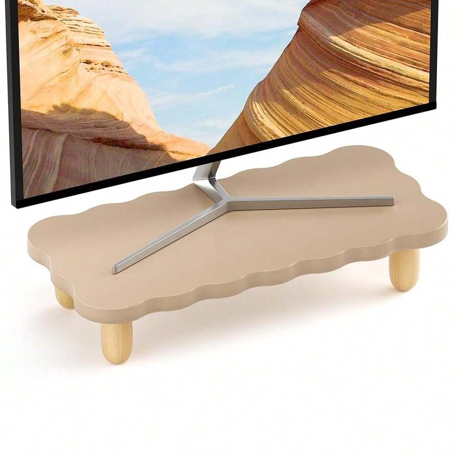 Soporte elevador para monitor, soporte de madera resistente con forma de galleta para monitor, soporte elevador para monitor, organizador de escritorio de uso múltiple para computadora, portátil, impresora, TV, Caqui - Caqui - Ver 1