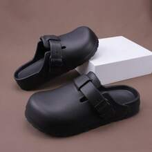 Men's Slip-On Slippers, Casual Couple Hollow Thick Bottom Mule Sandals, Breathable Beach Slides - Black - View 1