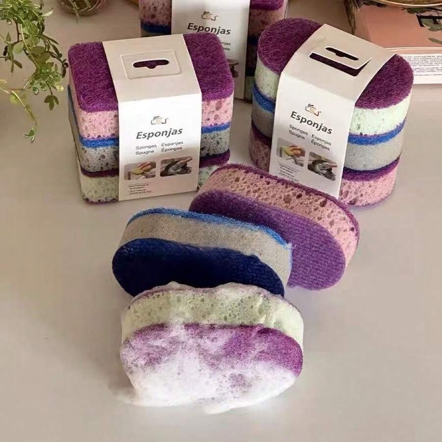 1/3 miếng - Miếng bọt biển hai mặt vuông và tròn | Bọt biển nhiều màu, thích hợp cho việc rửa chén và lau dọn nhà cửa, chống dính, khả năng làm sạch mạnh mẽ, dày dặn, đồ dùng nhà bếp thiết thực (Màu ngẫu nhiên)