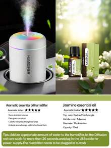 Humidificador USB y difusor de aromaterapia, con niebla fría de 180ml, funcionamiento silencioso, luz nocturna, diseño portátil, adecuado para dormitorio, escritorio, oficina y hogar - Ambientador de aire, humidificador de dormitorio, humidificador de escritorio, decoración de habitación, tecnología acústica de pulverización (purificador de aire, difusor, humidificador para dormitorio)