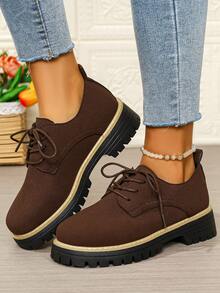 女士新款纯色朋克商务学院风休闲天鹅绒纯金属学院家居休闲皮鞋，适合所有季节 - 棕色 - 查看 1