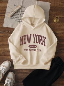 1pc Tween Girls Casual Printed Pullover Hooded Sweatshirt, Student Youth Winter Outfit Thick Thermal Lined Long Sleeve Top - Timeless Hoodie, Suitable For Everyday Wear