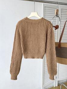 Women's Elegant Sweater - Soft Long Top, Suitable For Casual And Formal Occasions In Autumn/Winter, Non-Sheer Fashionable Knit Sweater, Comfortable Fabric, Long Sleeve Office, Solid Color Knit Top, Ribbed Texture, Women Pullover Sweater For Office In Autumn/Winter - Coffee Brown - View 4