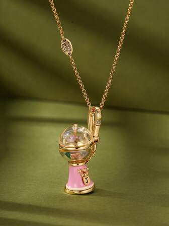 1 st. trendigt elegant halsband med rosa kristaller och godismaskin, lämpligt för kvinnor, söta och eleganta festsmycken, halloweenpresent, väska/nyckelring