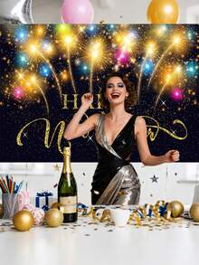 1件2026新年彩色烟花金色闪光背景布，闪亮涤纶派对横幅，新年除夕派对家居装饰拍照背景，新年庆祝用品 - 彩色 - 查看 7