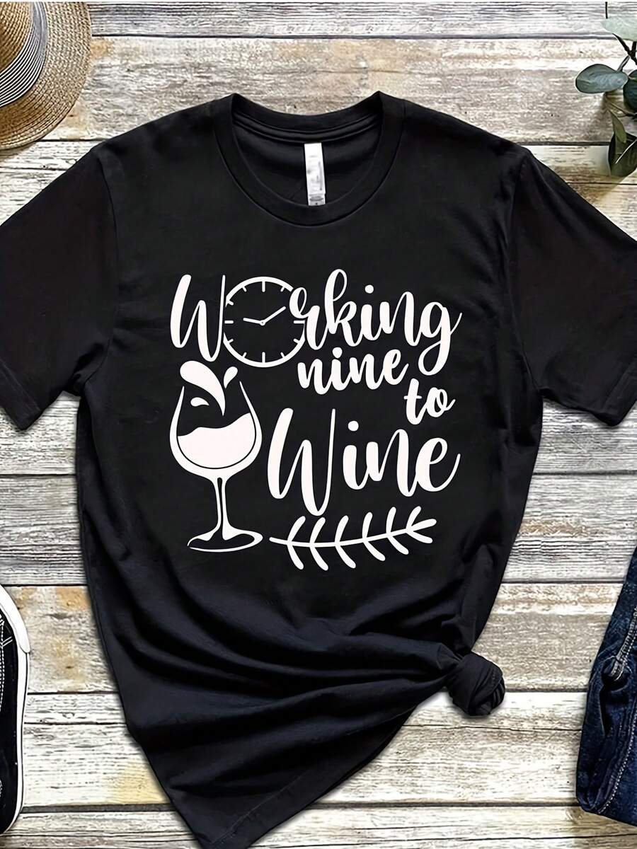 Working Wine To Wine Printed T-Shirts - Funny Stylish Fashionable Clothing - Modern Graphic Tee - Round Neck Summer T Shirt - 款式3 - 查看 1