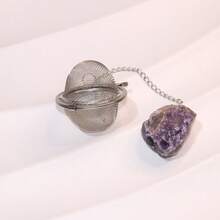 1pc/5pcs 304 Stainless Steel Raw Crystal Tea Strainer, Available In Various Colors Such As Amethyst, Rose Quartz And Tiger's Eye; 304 Stainless Steel Tea Filter Ball With Raw Crystals Of Multiple Materials - Multicolor - View 9