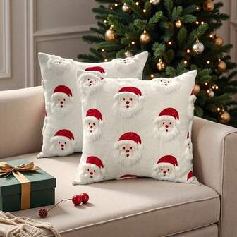 1件圣诞装饰仿毛皮圣诞老人抱枕套，家居节日靠垫套，适用于沙发客厅，不含枕芯