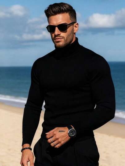  GRDR Autumn/Winter New High Neck Pullover Sweater, Casual Knit Top For Daily Wear