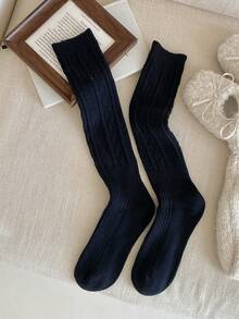 1 par de meias femininas grossas e quentes de tricô com tranças até o joelho, cor sólida, versáteis para o inverno, meias aconchegantes. - Multicolorido - Ver 13