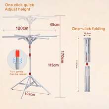 Clothes Drying Rack Comes With 6 Swivel Hanger Arms Foldable Convenient Stainless Steel HeightAdjustable 4Leg Drying Rack With 20 Windproof Hooks And 2 Windproof Sock Racks - Grey - View 2