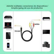 Cable de audio y video 3.5 mm a RCA de alta calidad con conectores chapados en oro, diseñado para ofrecer una transmisión clara y estable entre dispositivos. Ideal para conectar decodificadores, televisores, proyectores, reproductores, consolas, laptops, tablets y equipos de sonido. Incluye conectores de tres colores: amarillo para video, blanco y rojo para audio estéreo, asegurando una conexión precisa y sin interferencias. Su diseño duradero y flexible evita enredos y garantiza una larga vida útil. Compatible con una amplia variedad de dispositivos multimedia, este cable plug and play permite conectar fácilmente equipos de entrada y salida de señal analógica. Perfecto para hogares, oficinas, estudios o sistemas de entretenimiento. Palabras clave: cable 3.5mm a RCA, cable de audio y video, cable auxiliar estéreo, cable para TV, cable para proyector, conexión AV, adaptador de audio, cable para consola, cable profesional de sonido e imagen. - Negro - Ver 2