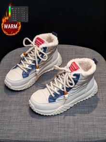 1 Pair Women's High-Top Snow Boots, Color Block, Warm Thermal Lined, Round Toe, Lace-Up, Outdoor, Suitable For Autumn/Winter