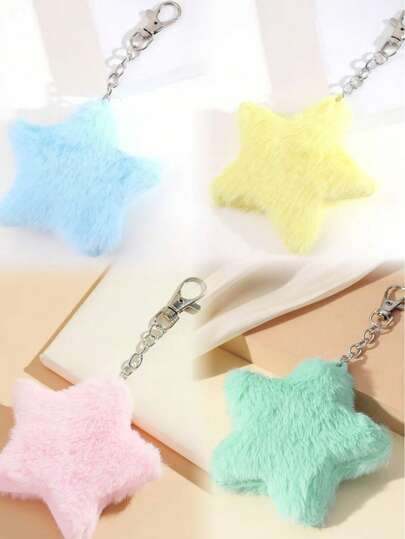 1pc Fashionable Cute Pink Plush Star Keychain, 1pc Blue Plush Pentagram Bag Charm Pendant, Couple Star Keychain, Creative Holiday Gift, Event Giveaway Bag Accessories Lanyards With Id Holder Car Accessories Bag Charms Christmas