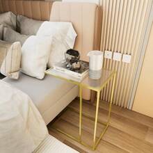 CShaped End Table Side Table For Couch Sofa Snack Table With Tempered Glass And Metal Frame Small TV Tray Table For Small Space Living Room Bedroom Bedside Modern Style Gold