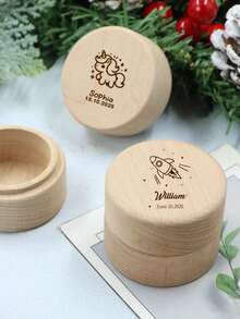 Custom Wooden Collectible Box With Cartoon Pattern, Personalized Teeth Decorative Box, Customized Name Wooden Fetal Hair Box, Customizable Deciduous Teeth Box, Home Decor Gifts, Christmas, Christmas Gifts, Bedroom, Versatile, New Mother Souvenir Gifts, Dad, Family, Friends - Style B - View 4