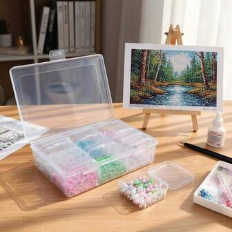 12/20格塑料钻石画收纳盒，大格珠子整理盒可独立使用，钻石画配件盒（带独立小罐），工艺珠子首饰美甲工具套装