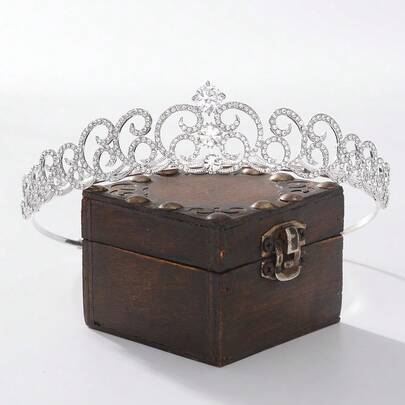 تاج من سبائك الفضة والزركونيا قطعة واحدة للنساء، بتصميم كوري بسيط، مناسب للعرائس والحفلات الرسمية والزفاف