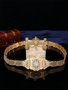 一套复古奢华女士长袍、腰带、胸针、耳环首饰套装，镶嵌水滴形水钻摩洛哥风格婚礼派对首饰礼品套装