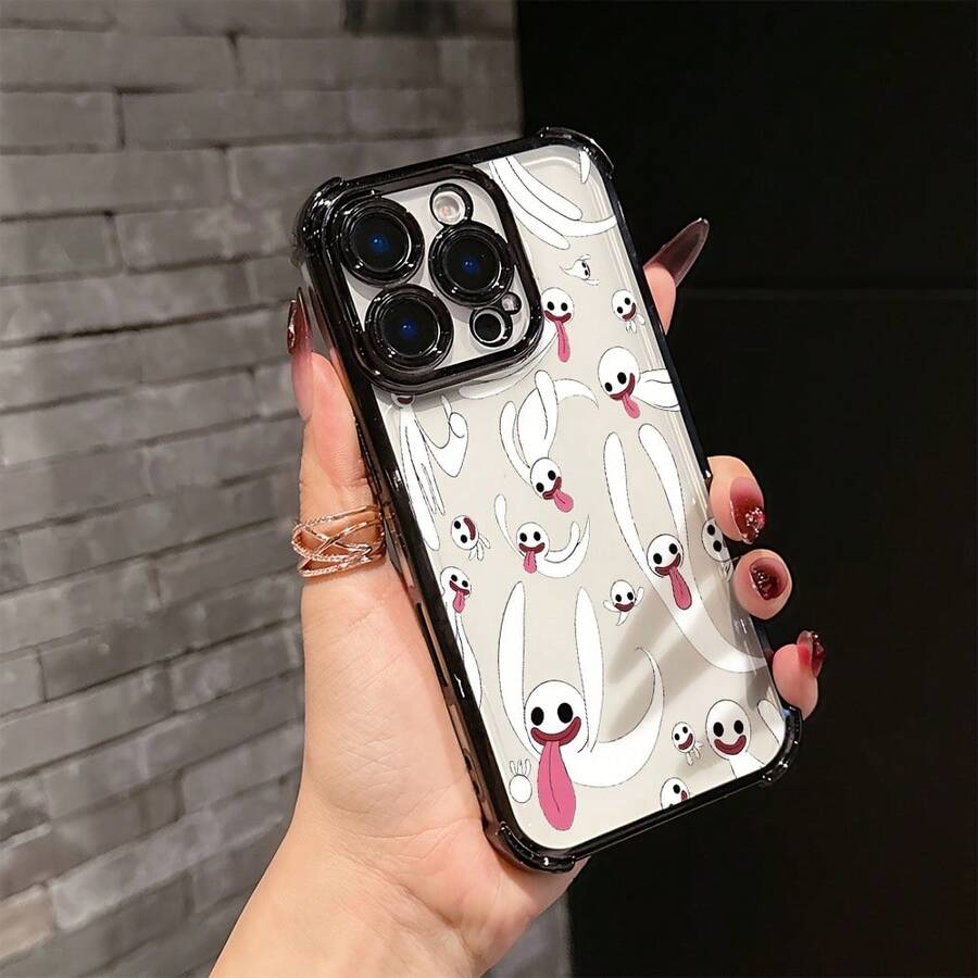 Funda de Teléfono Tierna Ghosties Perona para 17, 16e, 16, 15, 14, 13, 12, 11, Pro X XR XSMAX 8, Plus – Cubierta Trasera Suave Transparente Antigolpes, Cubierta de Uso Diario,Estilo Juguetón,Accesorio para Teléfono de Anime,Cubierta Ligera,Material Duradero,Carcasa Antigolpes,Carcasa Protectora,Usuarios de,Jóvenes Adultos17 17promax - Negro - Ver 1