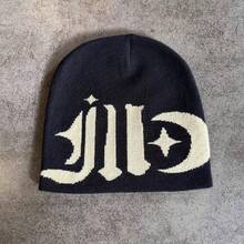 Y2K Fashion Knit Beanie Hat, Unisex Cold Weather Cap, Street Riding Gift, Letter, Bohemian, Acrylic, Knit Hats, All Season Men Winter Head - A - View 2