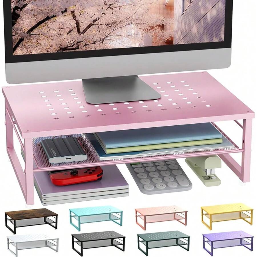 Gianotter 2-Tier Metal Monitor Stand Riser, Workspace Organizer With Desk Accessories, Office Storage For Supplies (Pink){Inchcolor_nameinch:InchPinkinch} - 粉紅色的 - 查看 1