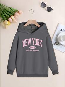 1pc Girls' Casual Printed Hoodie Sweatshirt, Comfortable Pullover Hooded Top For Students, Autumn/Winter