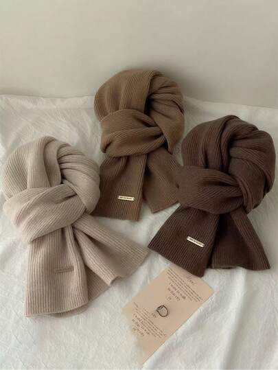 1pc Autumn/Winter Knitted Scarf, Solid Color Thick Warm Scarf, Multi-Functional Warm Scarf, Long Thick Soft Comfortable Knitted Scarf