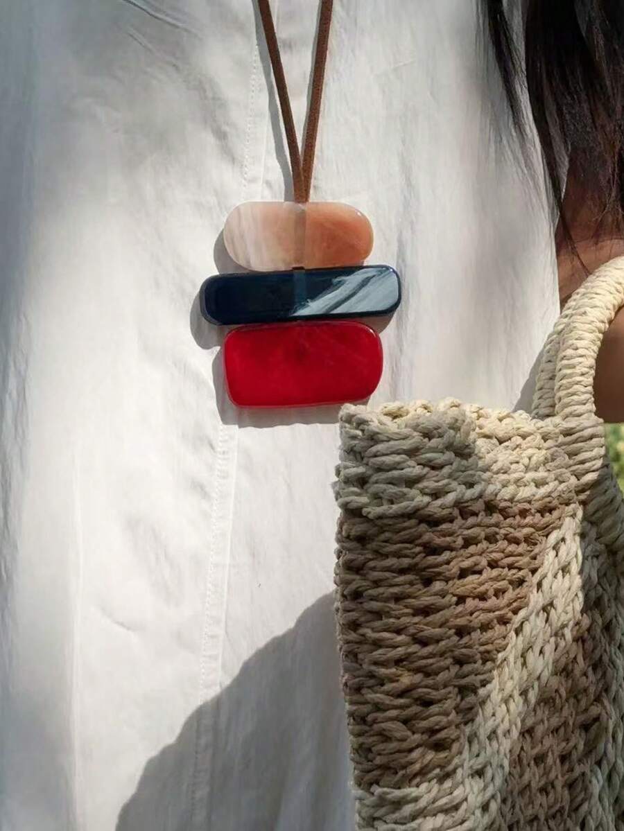 1 pieza Collar colgante largo de estilo bohemio, accesorio de cadena de suéter geométrico minimalista vintage de alta gama para mujeres - Rojo - Ver 1