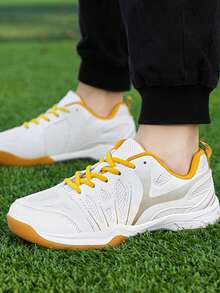 New Badminton Shoes, Professional Tennis Shoes, Breathable & Durable, Non-Slip Rubber Outsole, Volleyball Shoes, Table Tennis Shoes, Squash Shoes - White and Yellow - View 3
