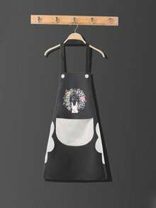 3pcs Set - 1 Pair Waterproof Cleaning Gloves + 1 Floral Bunny Pattern Waterproof & Oil-Proof Kitchen Hand Towel + 1 Neck/Waist Apron (With Or Without Strap, Random) - Multicolor - View 6