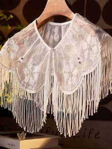 1 Stück Schal mit Fransen, bestickter Perlenbesatz, Damen Mode Hochzeit/Feiertags Schal