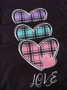 Women's 3-Piece Pajama Set,Ruffled Heart-Patterned Vest + Bow-Tie Plaid Shorts; Women's Casual Loungewear; Sexy Summer Casual Wear. - 彩色 - 查看 9