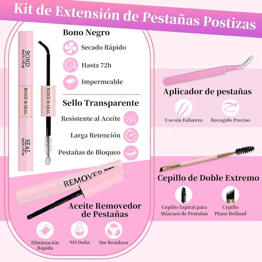 Betyked Kit de Extensión de Pestañas, 640 Pestañas Individuales,DIY Kit de Racimos de Pestañas Todo Con Unión y Sellado de Pestañas de Sujeción Fuerte, Pinzas Cepillo(Mezcla 30-40-50-60D, 9-16MM)